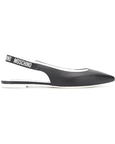 Moschino Logo-strap Slingback Ballerina Shoes - Black