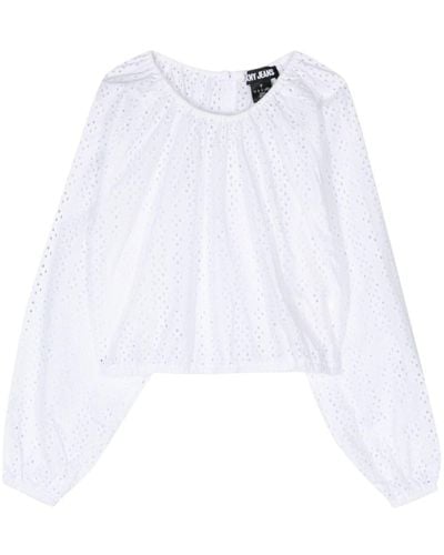 DKNY Blusa corta con bordado inglés - Blanco