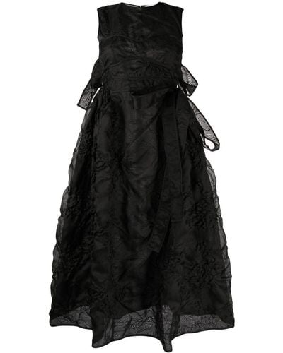 Cecilie Bahnsen Dorina Embroidered Smocked Midi Dress - Black