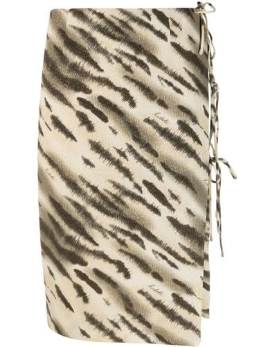 ROTATE BIRGER CHRISTENSEN Tiger-print Tie-detail Skirt - Natural