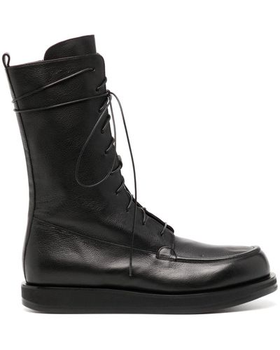 The Row Patty Leather Combat Boots - Black