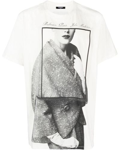 Balmain T-Shirt mit grafischem Print - Grau