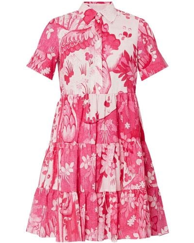Erdem Floral-print Tiered Shirtdress - Pink