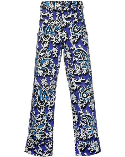 Etro Floral-print Straight-leg Pants - Blue