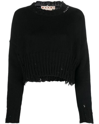 Marni ダメージ クロップドセーター - ブラック