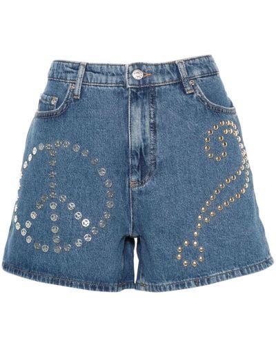 Moschino Jeans Logo-patch Stud-embellished Denim Shorts - Blue