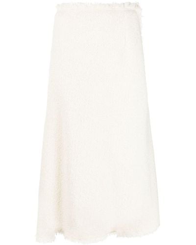 Alberta Ferretti Fringe-trim Detail Tweed Skirt - White