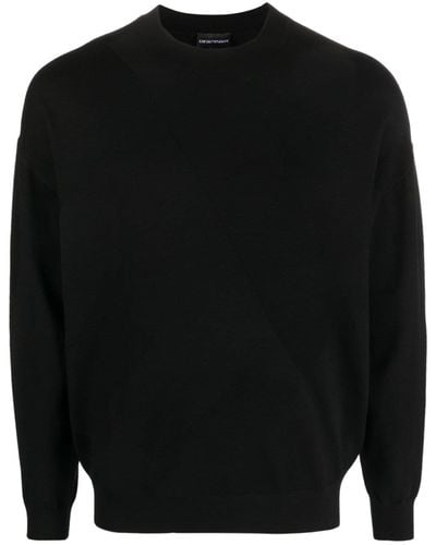 Emporio Armani Intarsia-knit Logo Virgin Wool Sweater - Black