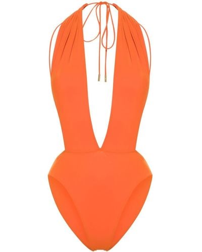 Saint Laurent Backless V-halter Swimsuit - Orange