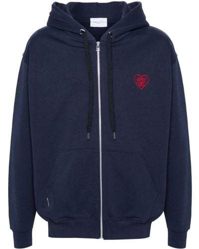 FAMILY FIRST Logo-embroidered Cotton Hoodie - Blue
