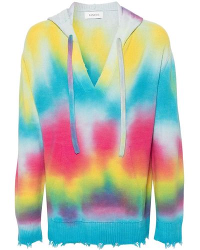 Laneus Tie-dye Distressed Hoodie - Blue