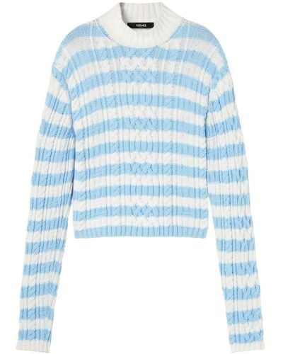 Versace Striped Cable Knit Sweater - Blue