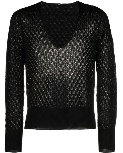 SAPIO Pointelle-knit V-neck Sweater - Black