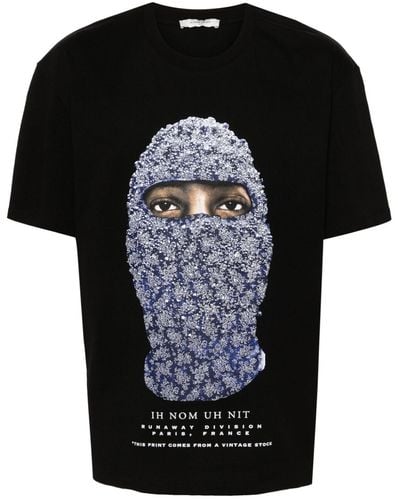 ih nom uh nit T-shirt en coton à imprimé Face - Noir