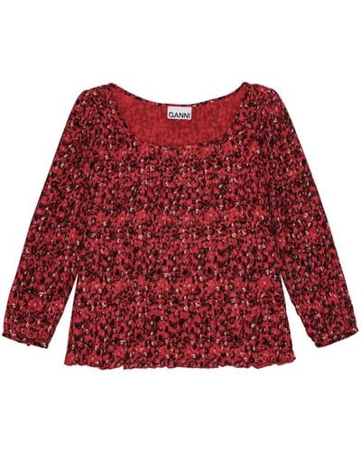 Ganni Pleated Georgette Blouse - Red