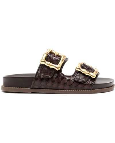 SCHUTZ SHOES Enola Woven Leather Sandals - Brown