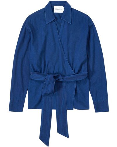 Closed Belted Wrap Blouse - Blue