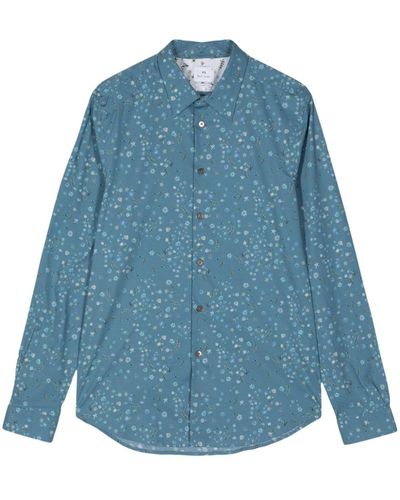 PS by Paul Smith Floral-print Long-sleeve Shirt - Blue