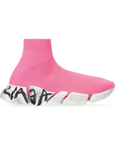 Balenciaga Speed 2.0 Graffiti Recycled Knit Sneakers - Pink