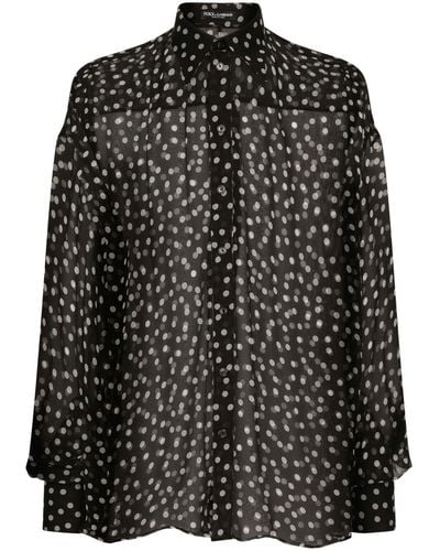 Dolce & Gabbana Semi-transparentes Chiffonhemd mit Polka Dots - Schwarz