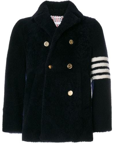 Thom Browne Unconstructed Classic Shearling Peacoat - Blue