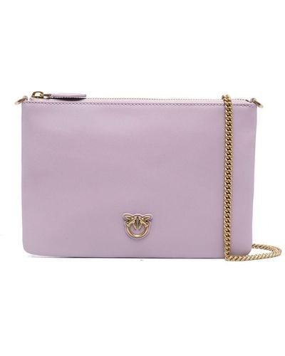 Pinko 'flat Love Bag' Lavender Purple Shoulder Bag With Logo Patch In Smooth Leather