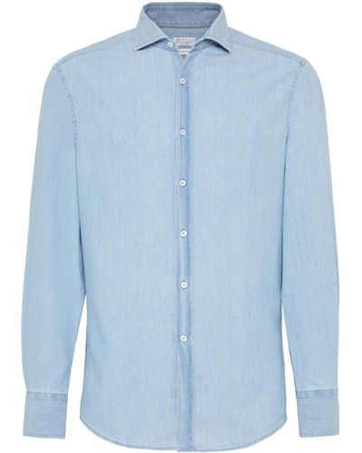 Brunello Cucinelli Effen Overhemd - Blauw