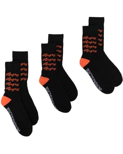 Natasha Zinko Angry-print Socks (set Of Three) - Black