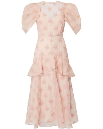 Erdem Midi-jurk Met Geborduurde Bloemen - Roze