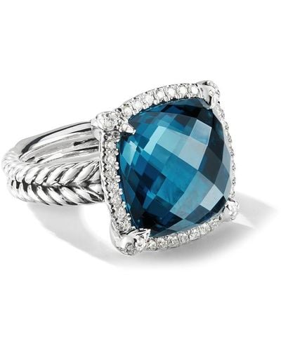 David Yurman 14mm Sterling Silver Chatelaine Pavé Diamond And Blue Topaz Ring