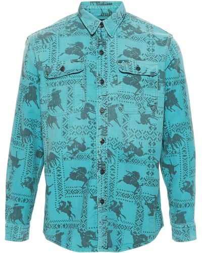 RRL Katoenen Overhemd Met Print - Blauw