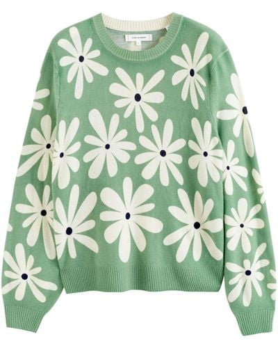 Chinti & Parker Ditsy Daisy Intarsia-knit Sweater - Green