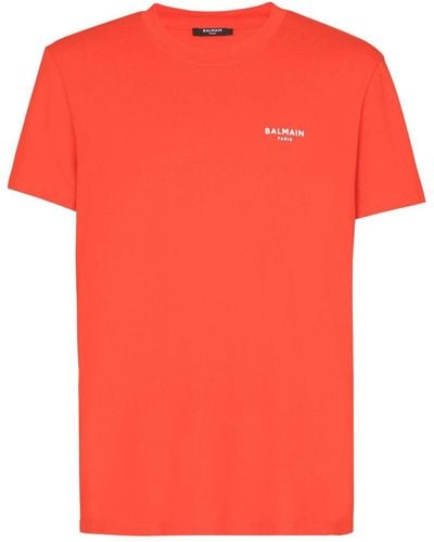 Balmain Logo-flocked Cotton T-shirt - Orange
