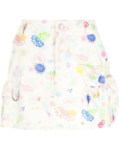 Collina Strada Floral-print Cotton Miniskirt - White