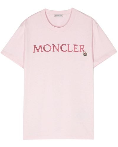 Moncler Katoenen T-shirt Met Geborduurd Logo - Roze