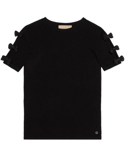 Gucci Bow-embellished Cashmere Top - Black