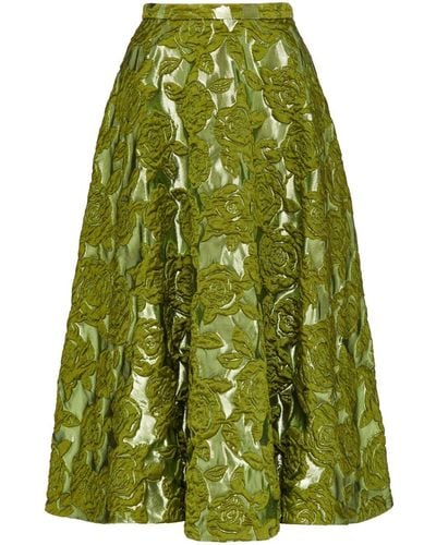 Valentino Garavani Rose Moiré Brocade Midi Skirt - Green