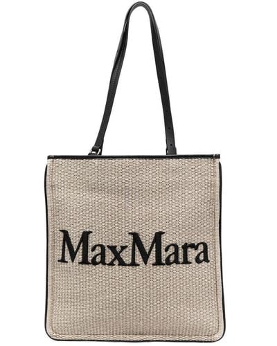 Max Mara Straw Logo-print Tote Bag - White