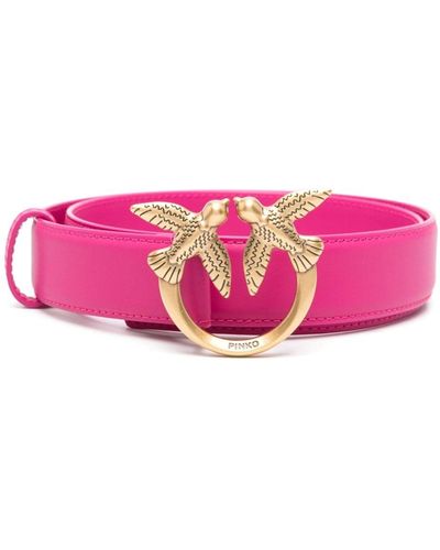 Pinko Love Birds-buckle leather belt - Pink