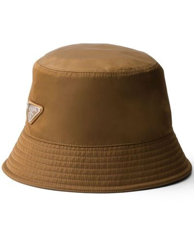Prada Re-nylon Triangle-logo Bucket Hat - Natural