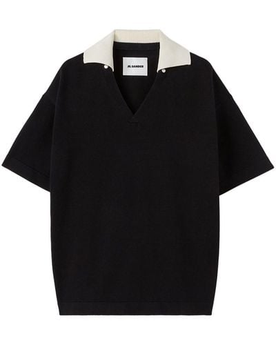 Jil Sander Cotton Knit Polo Shirt - Black