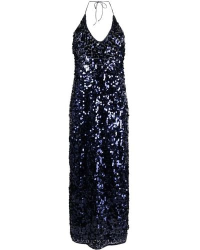 Oséree Sequinned Halterneck Sleeveless Dress - Blue