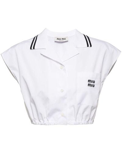 Miu Miu Chemise en popeline à logo imprimé - Blanc