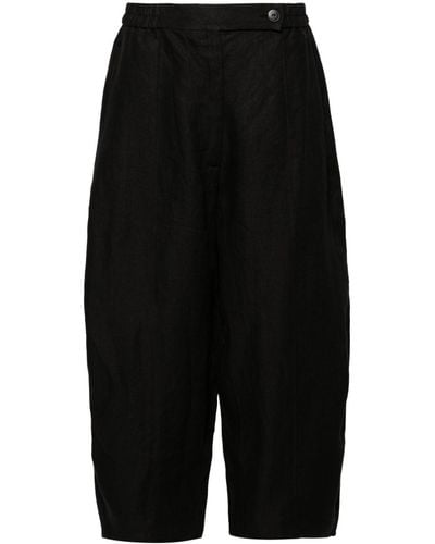 Cordera Curved Linen Tapered Pants - Black