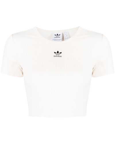 adidas Trefoil-embroidered Cropped Top - White