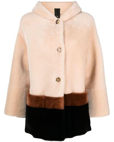 Blancha Manteau en fourrure à design colour block - Neutre