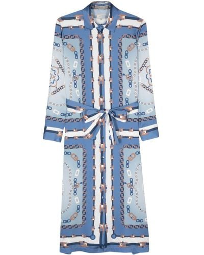 D.exterior Belted Rope-print Midi Dress - Blue