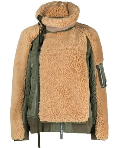 Sacai Paneled Wool Bomber Jacket - Natural