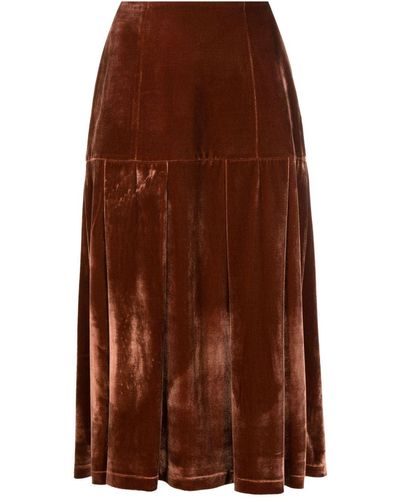 Isolda Cora Velvet Midi Skirt - Brown