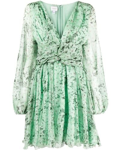 Giambattista Valli Floral-print Ruched Silk Dress - Green
